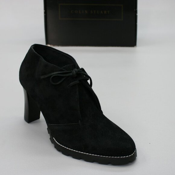Colin Stuart Ladies 5.5 Black Nubuck Suede Ankle Heel Bootie Chukka Granny boots - Picture 1 of 11